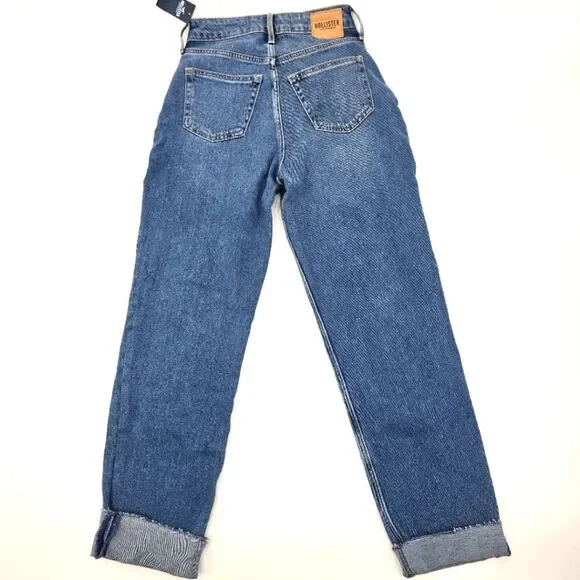 Hollister Blue Patchwork Curvy Ultra High Rise Vintage Straight Jeans Size 25x29 - Picture 2 of 3